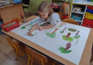 Dziewczyna maluje drzewo na plakacie